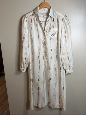 Vintage Schrader Sport Petites Shirt Dress USA Striped Artsy Midi Pockets Preppy